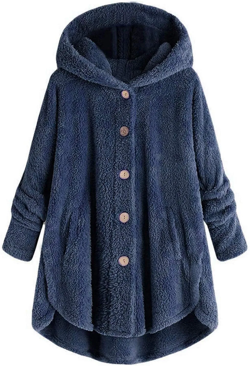 Fleece Jacket Women Long Hooded Button Fleece Sleeve Plus Size Women Women's Coat Oversized Fluffy Outerwear Long