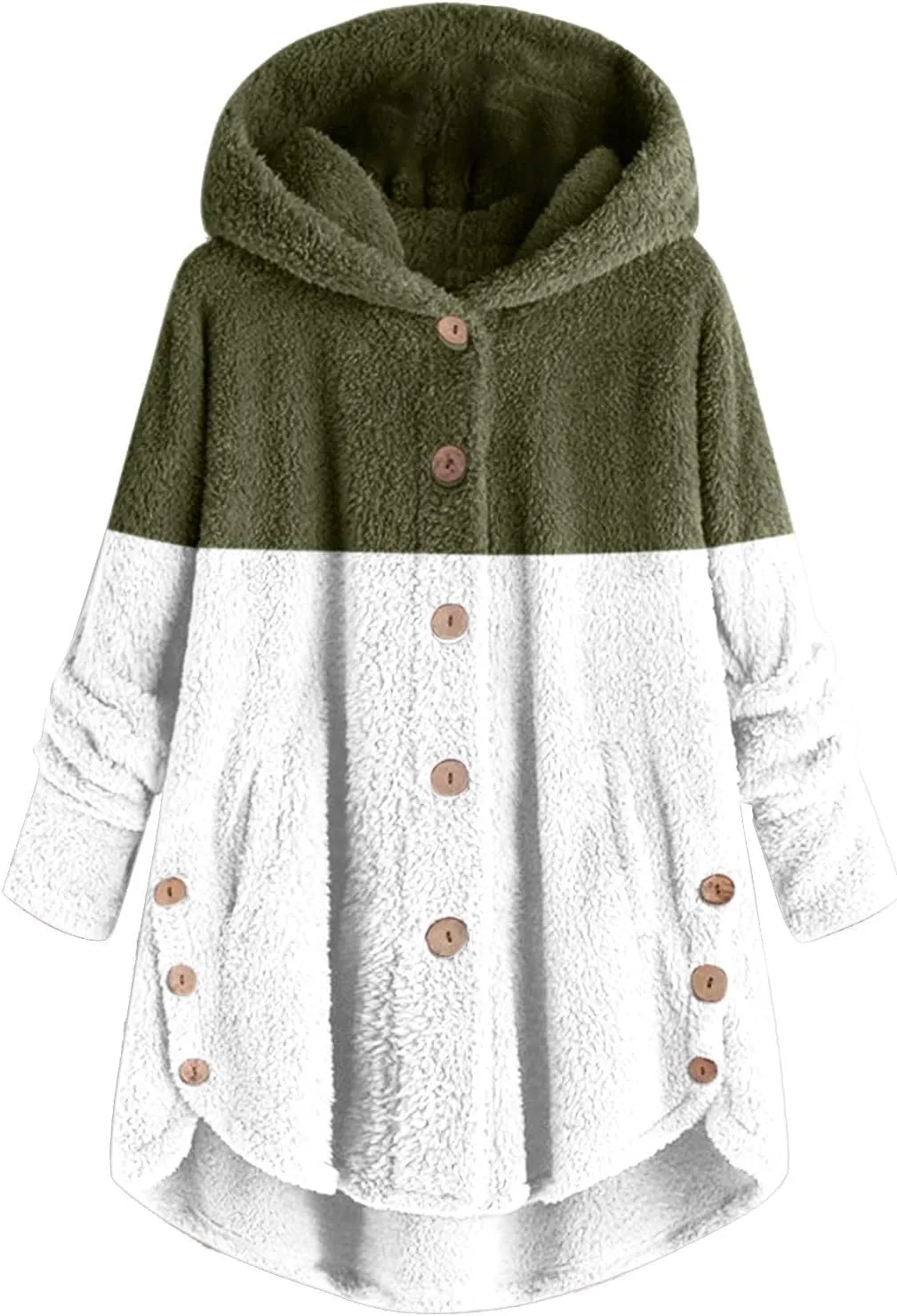 Fleece Jacket Women Long Hooded Button Fleece Sleeve Plus Size Women Women's Coat Oversized Fluffy Outerwear Long