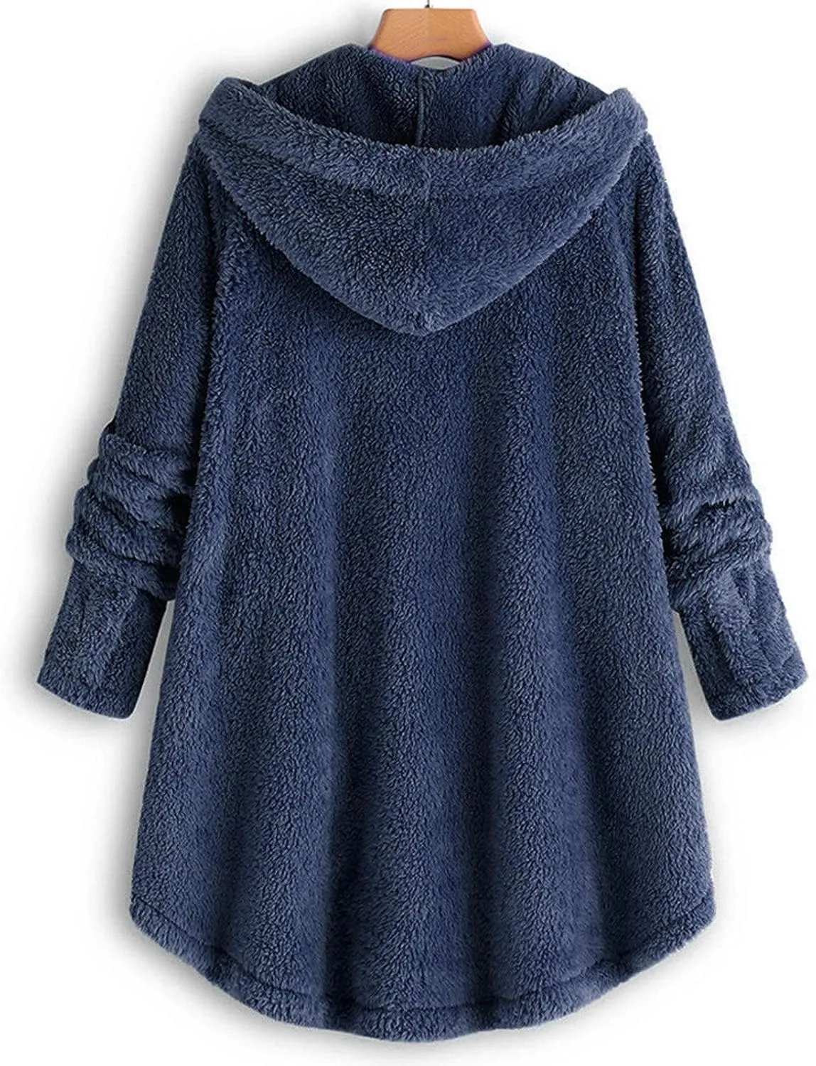 Fleece Jacket Women Long Hooded Button Fleece Sleeve Plus Size Women Women's Coat Oversized Fluffy Outerwear Long