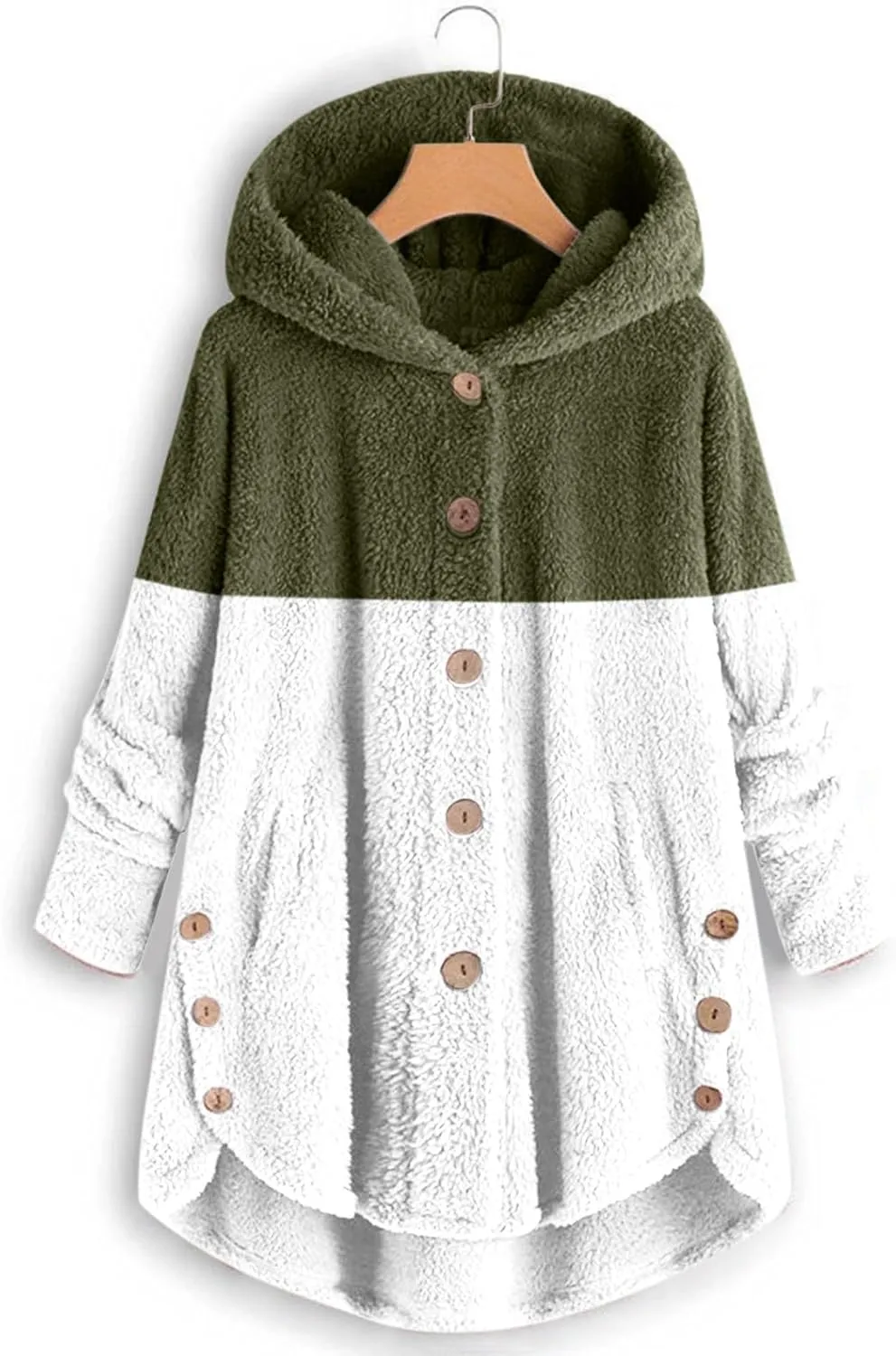 Fleece Jacket Women Long Hooded Button Fleece Sleeve Plus Size Women Women's Coat Oversized Fluffy Outerwear Long