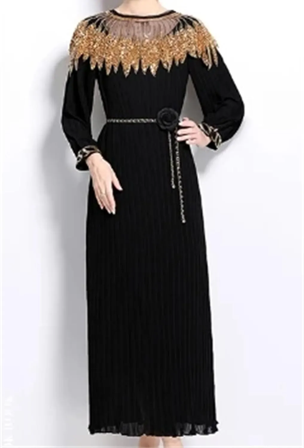 French Lace Up Long Sleeve O Neck Dress Chic Fashion A-Line Women Dress
