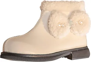 Girls Kids Leather Fuzzy Booties Cute Sole Non Slip Shoes Boots Winter Warm Comfy ow Heel Boots Childrens Ski Snow Boots