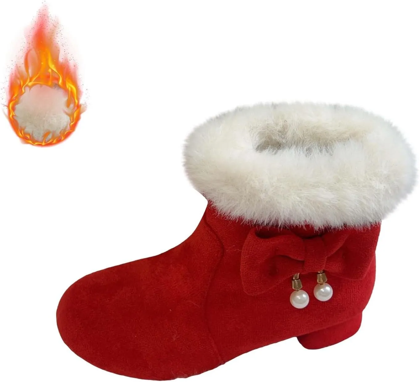 Girls Kids ow Heel Fuzzy Booties Bow Cotton Warm Shoes Boots Little Kid Thick Winter Dress Dance Ankle Shoes Comfy