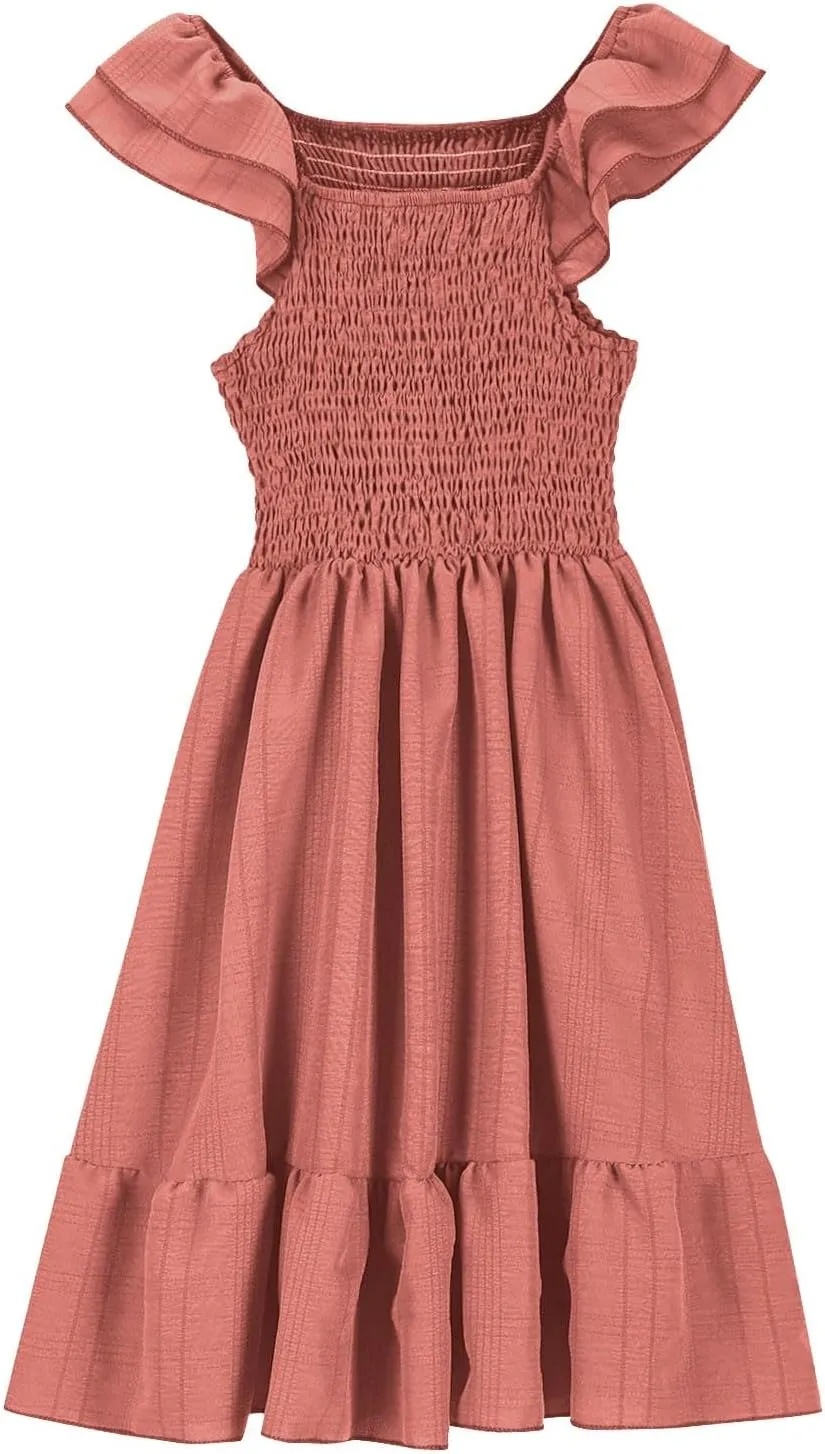 Girls Summer Dresses Cute Ruffle Sleeve Smocked Flowy Kids Spring Dress Party Sundresses 3-12 Years