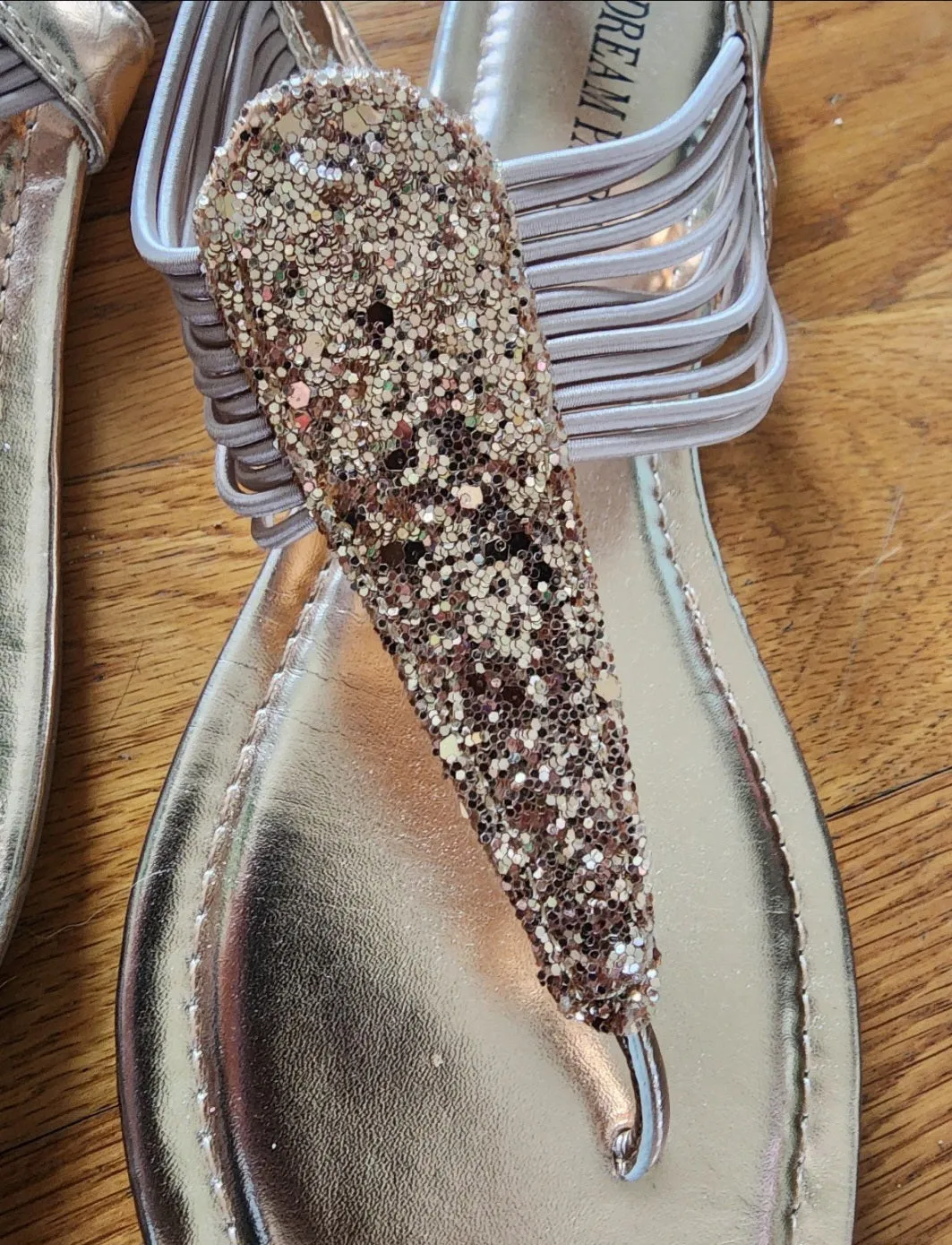 Glamerous Rose Gold Glitter Thong Sandals fits size 9.5