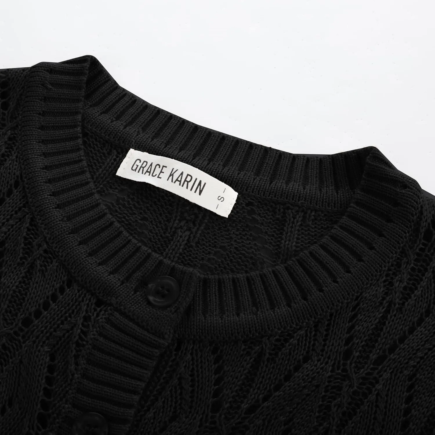 GRACE KARIN 2025 Womens Summer Short Sleeve Sweater Cardigan Lightweight Crew Neck Sweater Crochet Knit Top