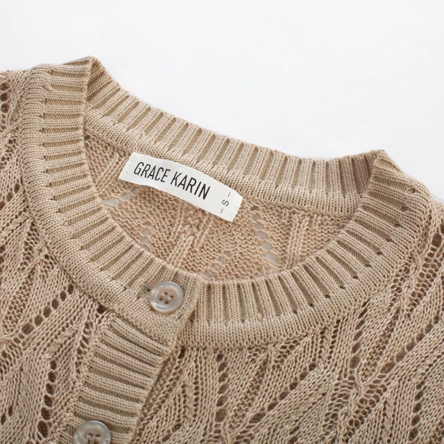 GRACE KARIN 2025 Womens Summer Short Sleeve Sweater Cardigan Lightweight Crew Neck Sweater Crochet Knit Top