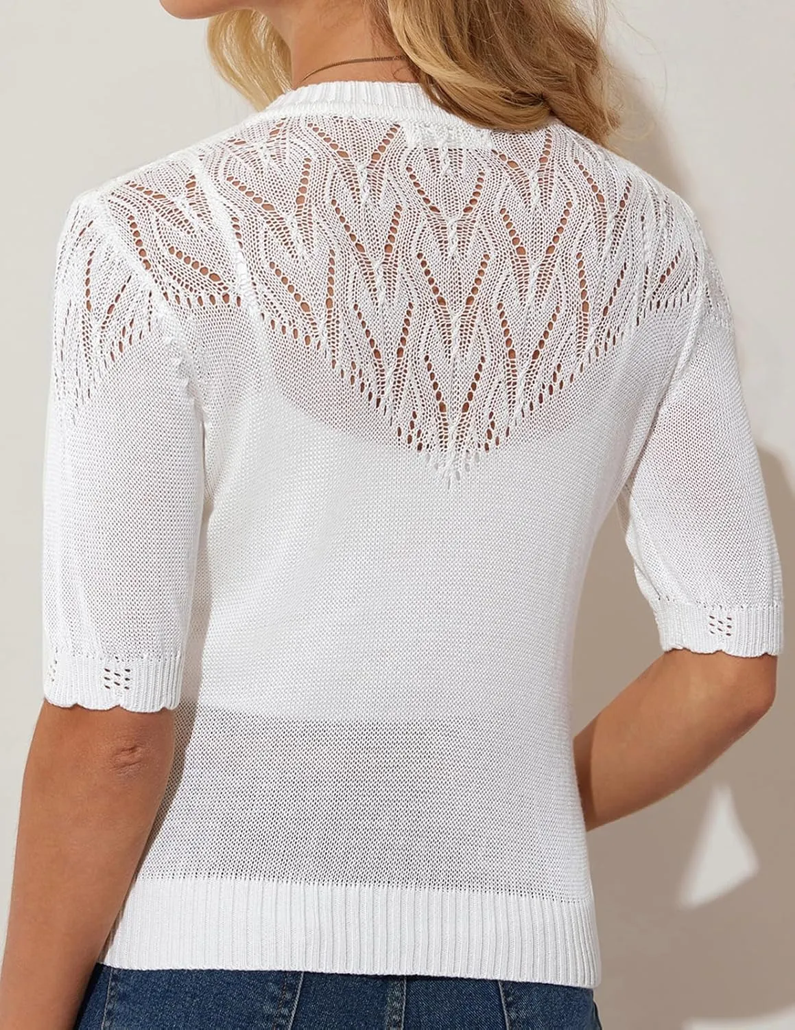 GRACE KARIN 2025 Womens Summer Short Sleeve Sweater Cardigan Lightweight Crew Neck Sweater Crochet Knit Top