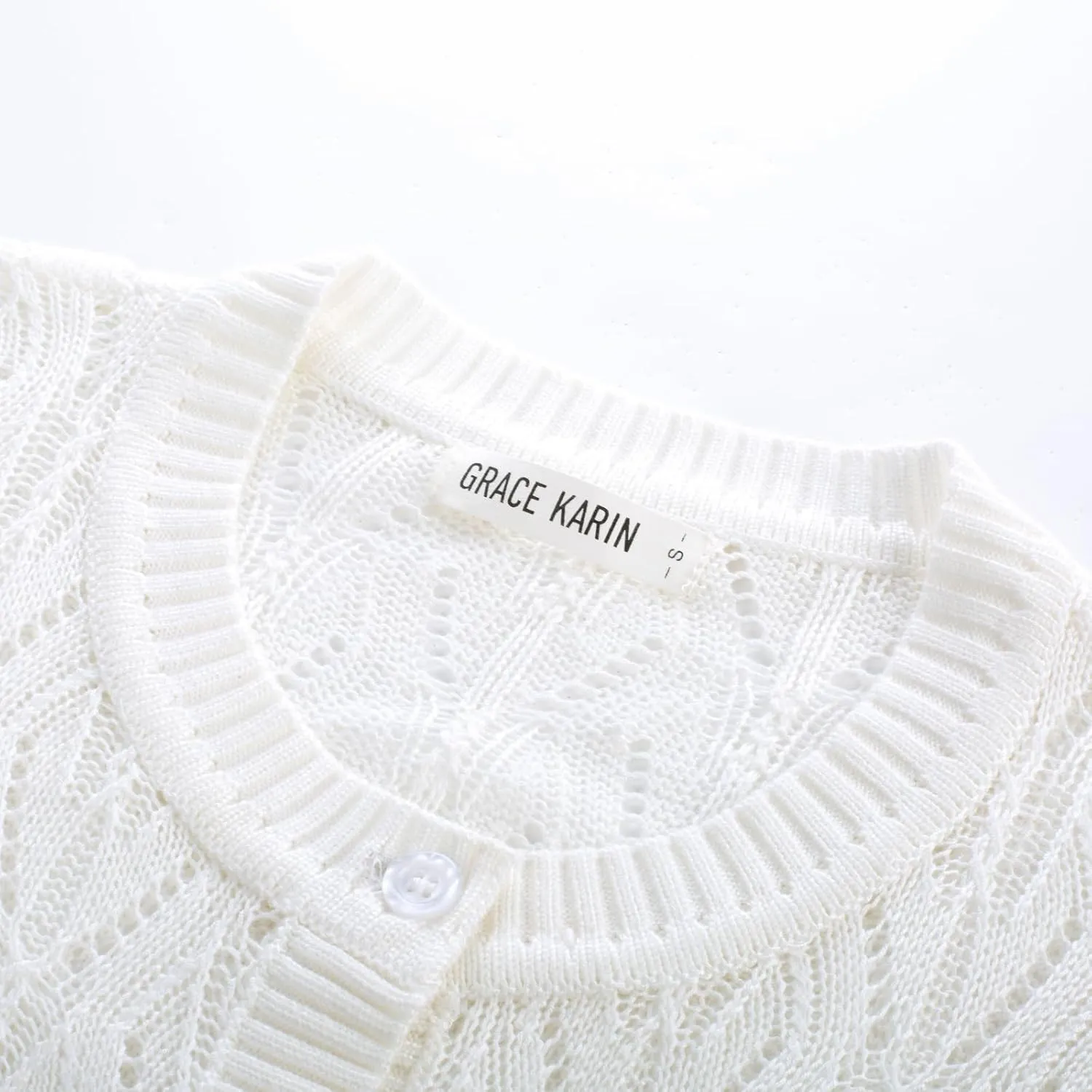 GRACE KARIN 2025 Womens Summer Short Sleeve Sweater Cardigan Lightweight Crew Neck Sweater Crochet Knit Top
