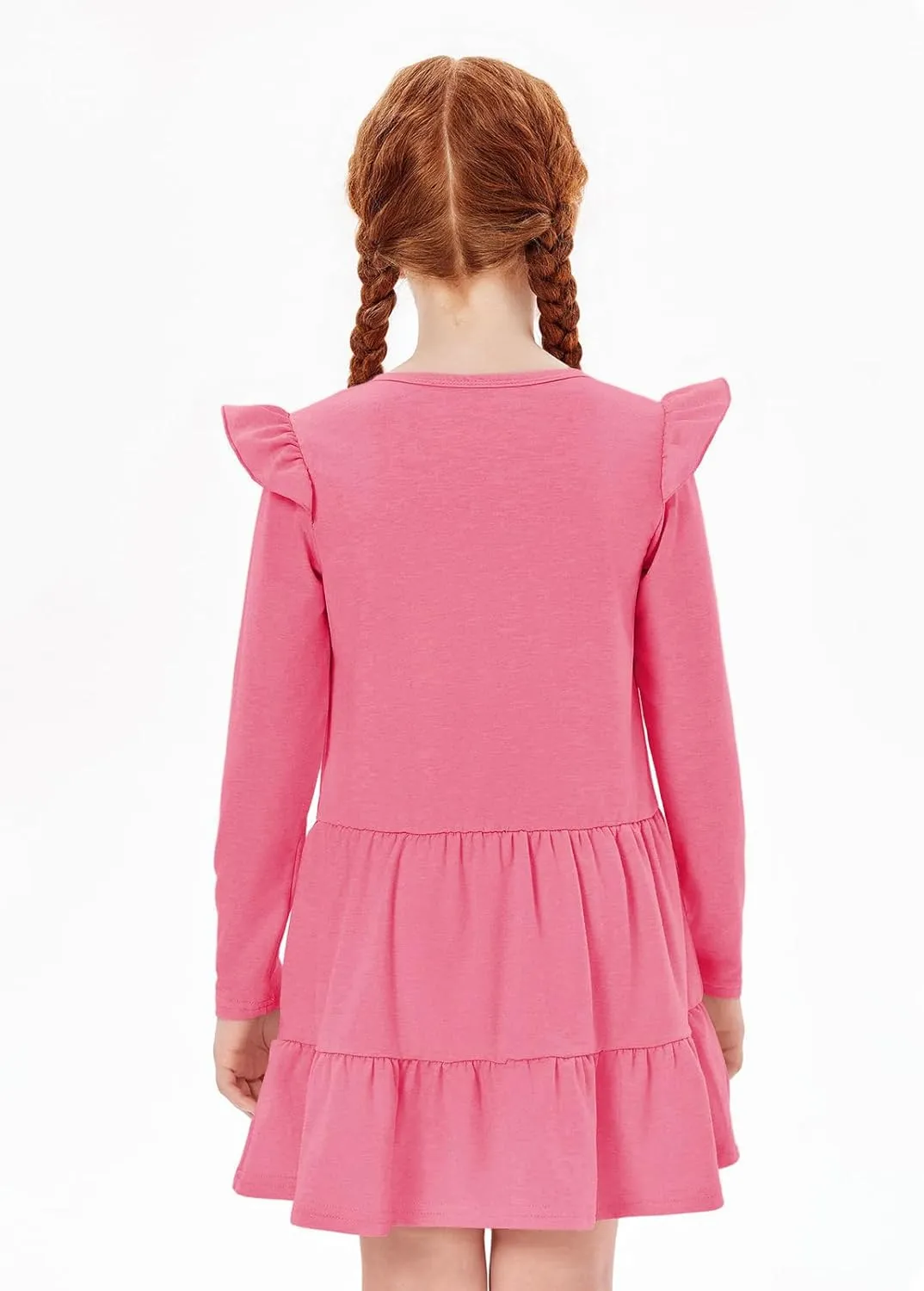 Haloumoning Girls Ruffle Long Sleeve Tiered Dresses Kids Fall Cute Flowy Crewneck Dress 5-14 Years