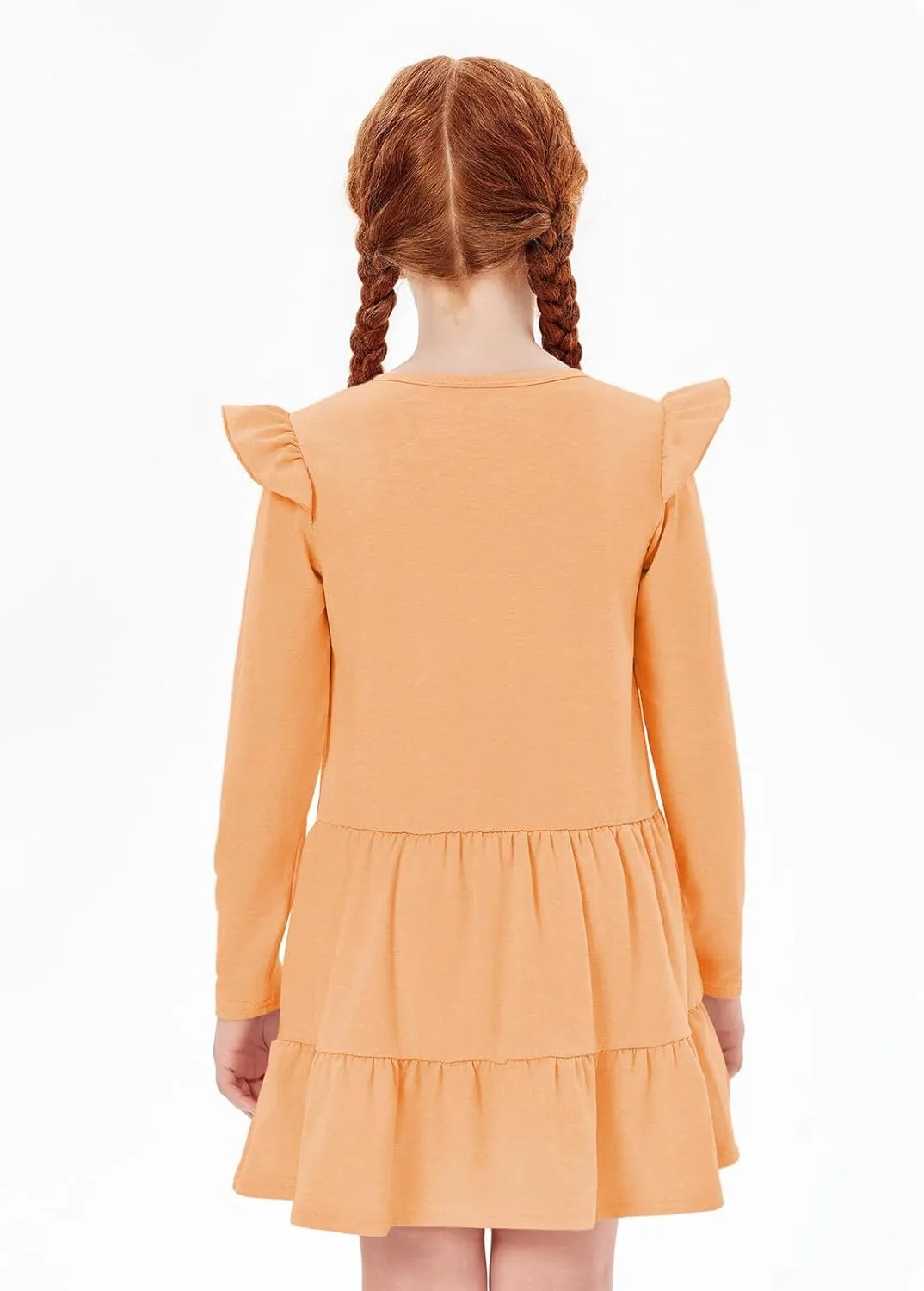 Haloumoning Girls Ruffle Long Sleeve Tiered Dresses Kids Fall Cute Flowy Crewneck Dress 5-14 Years