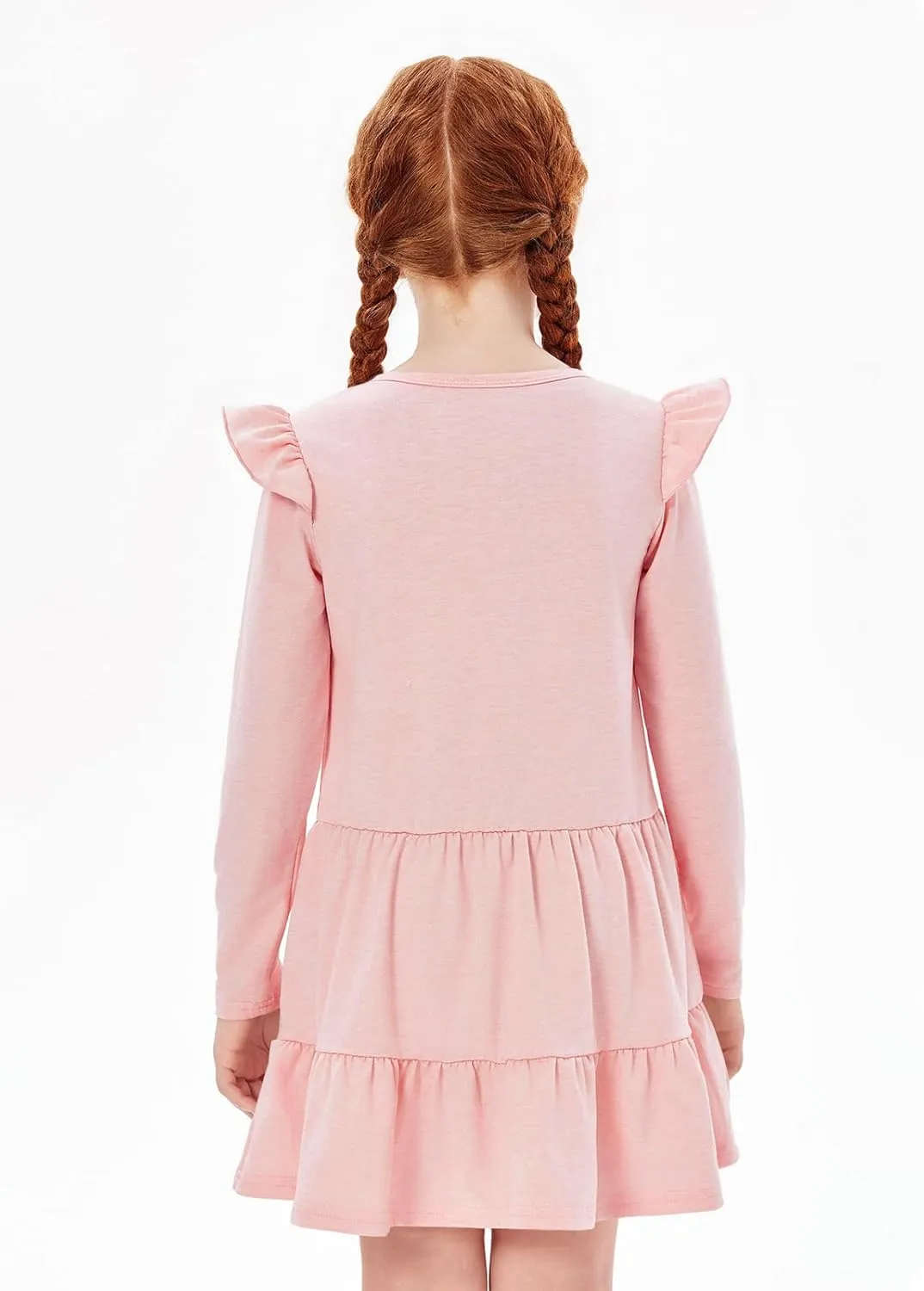 Haloumoning Girls Ruffle Long Sleeve Tiered Dresses Kids Fall Cute Flowy Crewneck Dress 5-14 Years