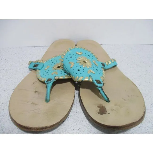 Jack Rogers Teal Aqua And Metallic Gold Southwest Inspired Thong Sandals Size Us