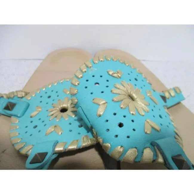 Jack Rogers Teal Aqua And Metallic Gold Southwest Inspired Thong Sandals Size Us