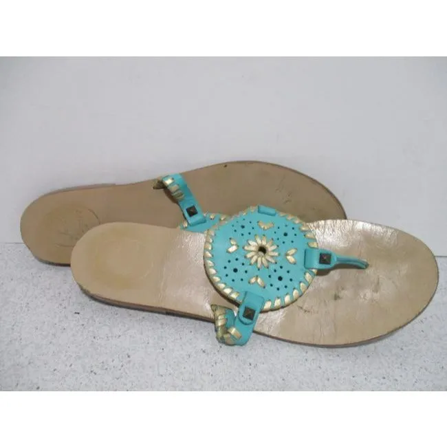 Jack Rogers Teal Aqua And Metallic Gold Southwest Inspired Thong Sandals Size Us