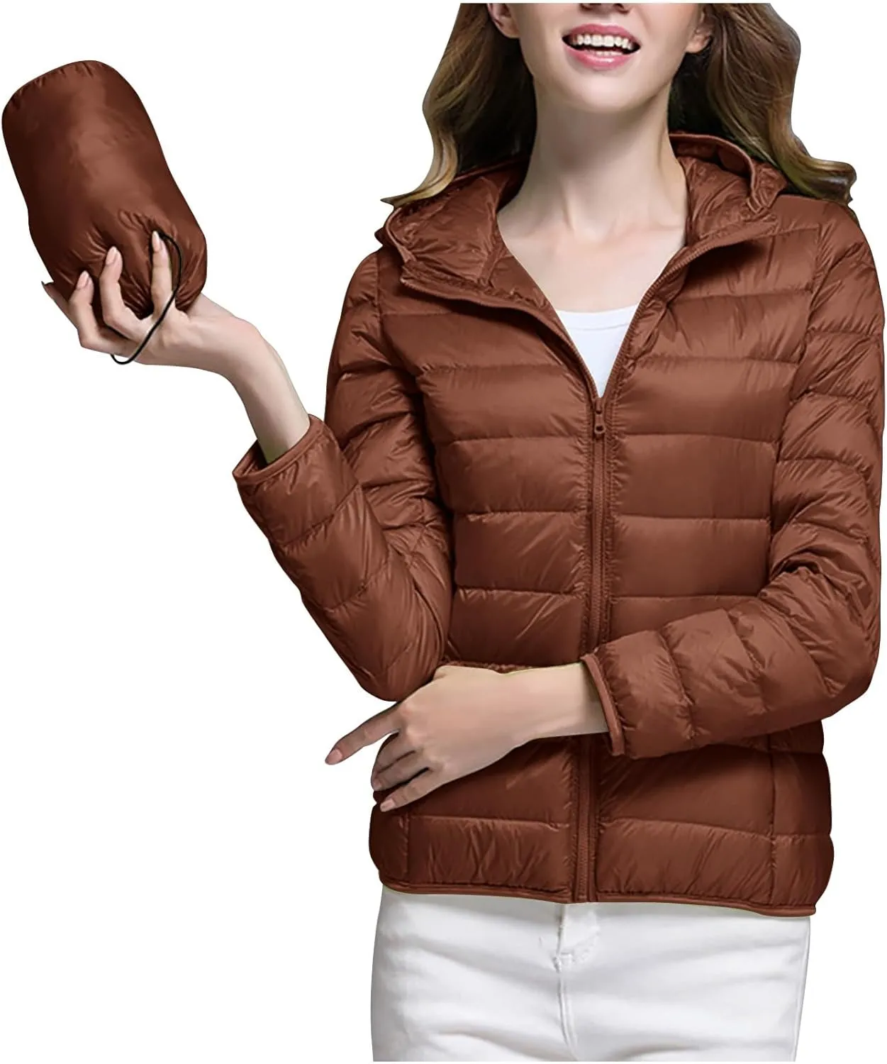 Jackets for Women Winter Warm Lightweight down Puffer Jacket Packable Coat Solid Color Zip up Hoodies Coats