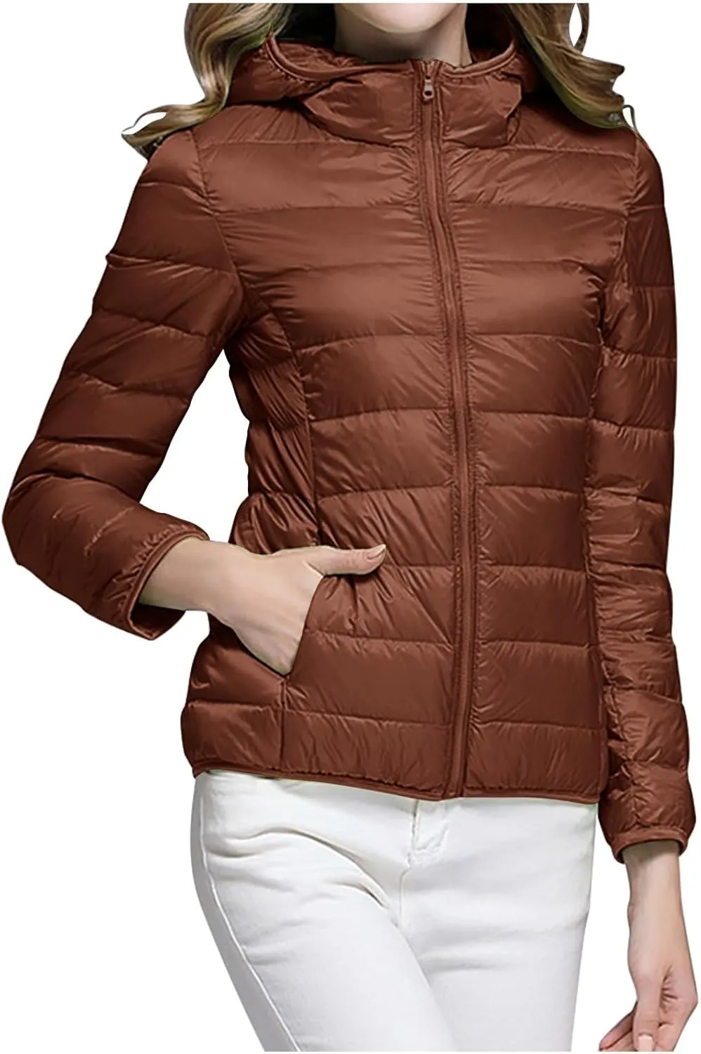 Jackets for Women Winter Warm Lightweight down Puffer Jacket Packable Coat Solid Color Zip up Hoodies Coats
