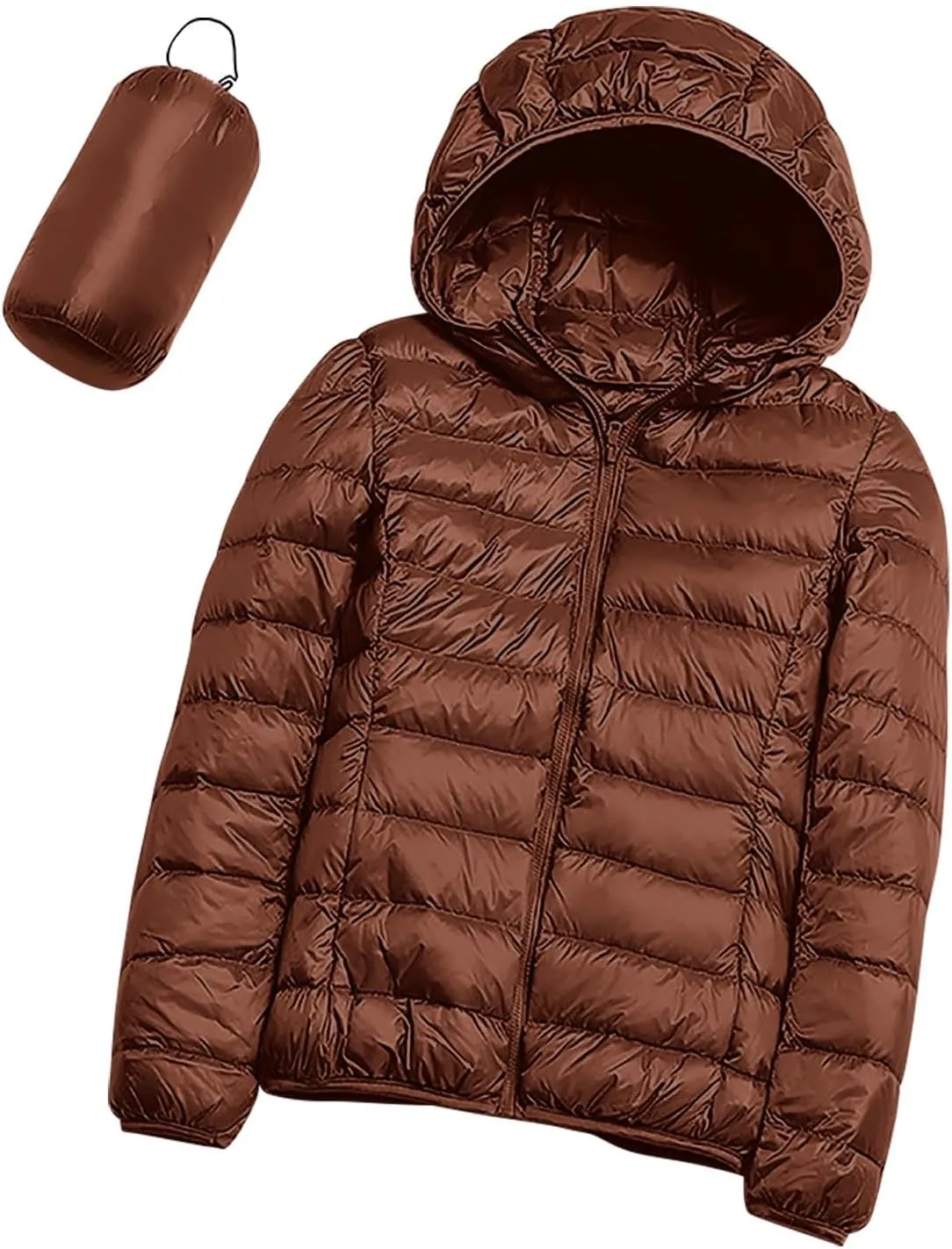 Jackets for Women Winter Warm Lightweight down Puffer Jacket Packable Coat Solid Color Zip up Hoodies Coats