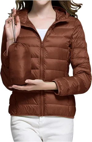 Jackets for Women Winter Warm Lightweight down Puffer Jacket Packable Coat Solid Color Zip up Hoodies Coats