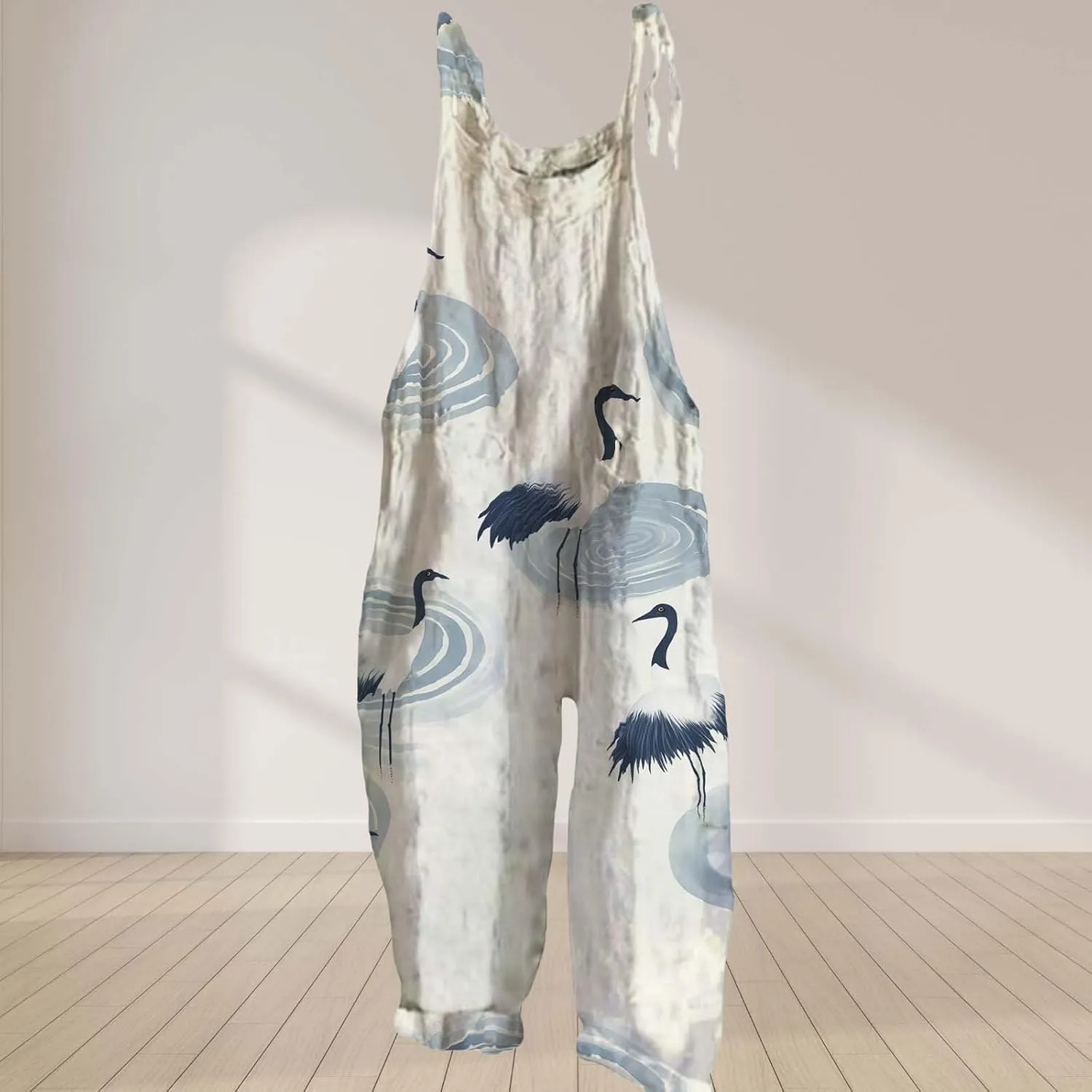 Japanese Style Bohemian Jumpsuits for Women Summer Cotton Linen Loose Halter Baggy Romper Bib Overall