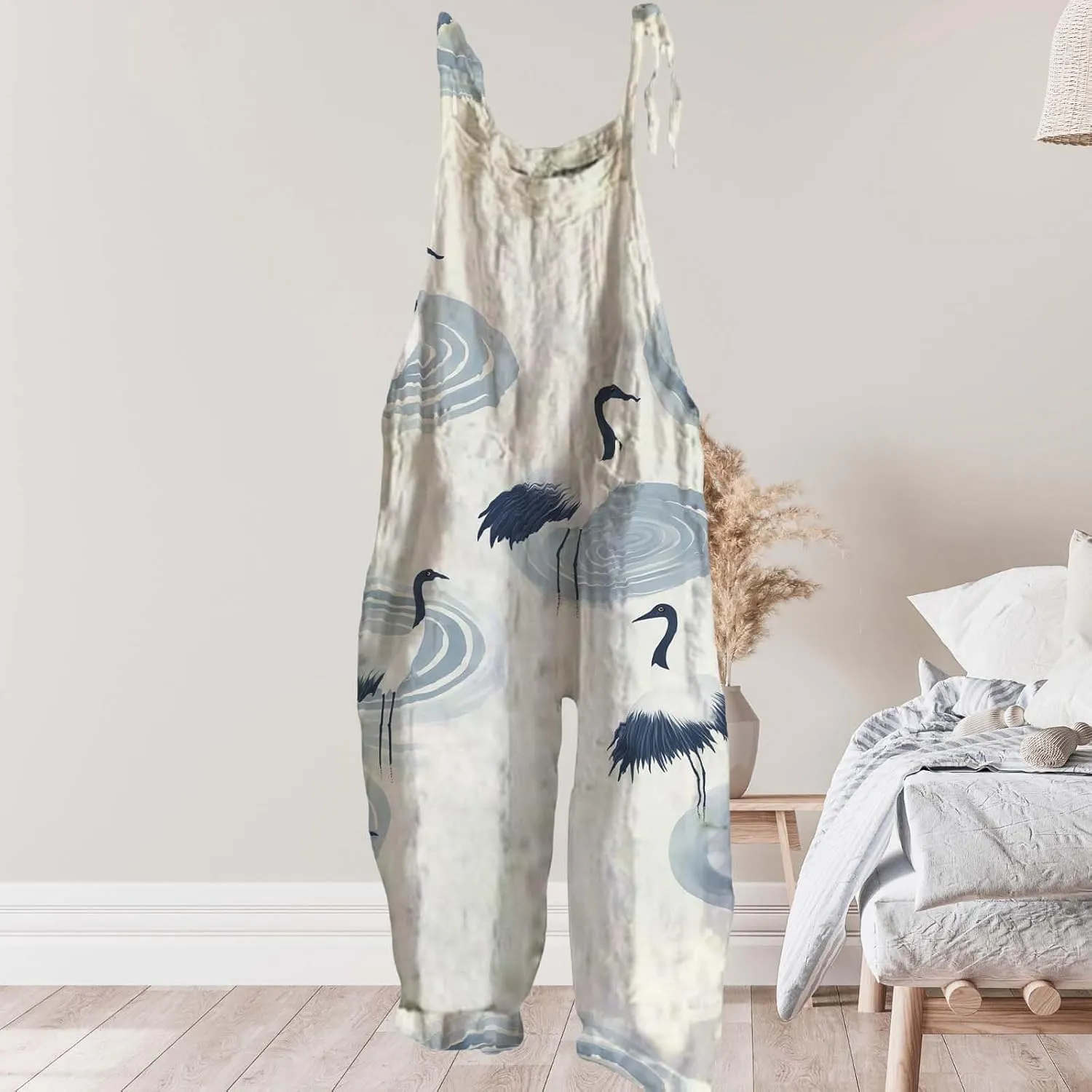 Japanese Style Bohemian Jumpsuits for Women Summer Cotton Linen Loose Halter Baggy Romper Bib Overall