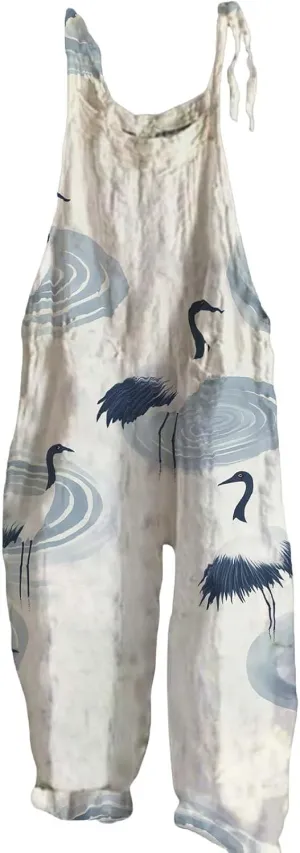 Japanese Style Bohemian Jumpsuits for Women Summer Cotton Linen Loose Halter Baggy Romper Bib Overall