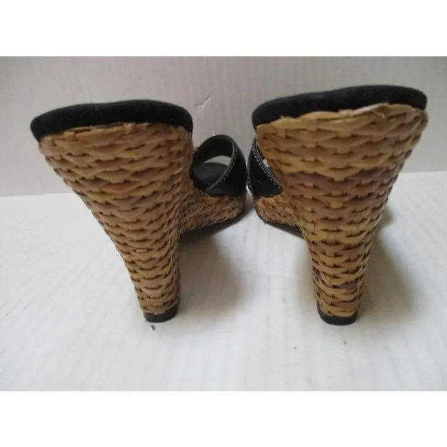 Joan And David Brown Open Toe Lacquer Wicker Platform Sandals Size Us