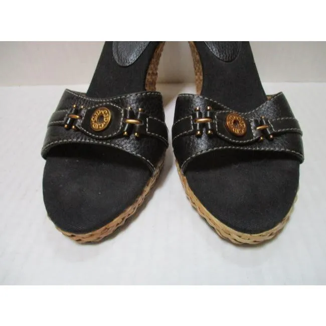 Joan And David Brown Open Toe Lacquer Wicker Platform Sandals Size Us