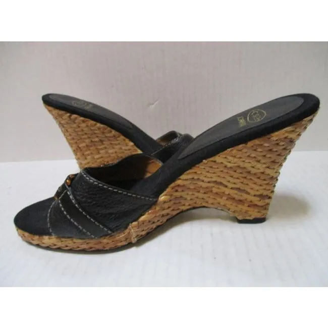 Joan And David Brown Open Toe Lacquer Wicker Platform Sandals Size Us