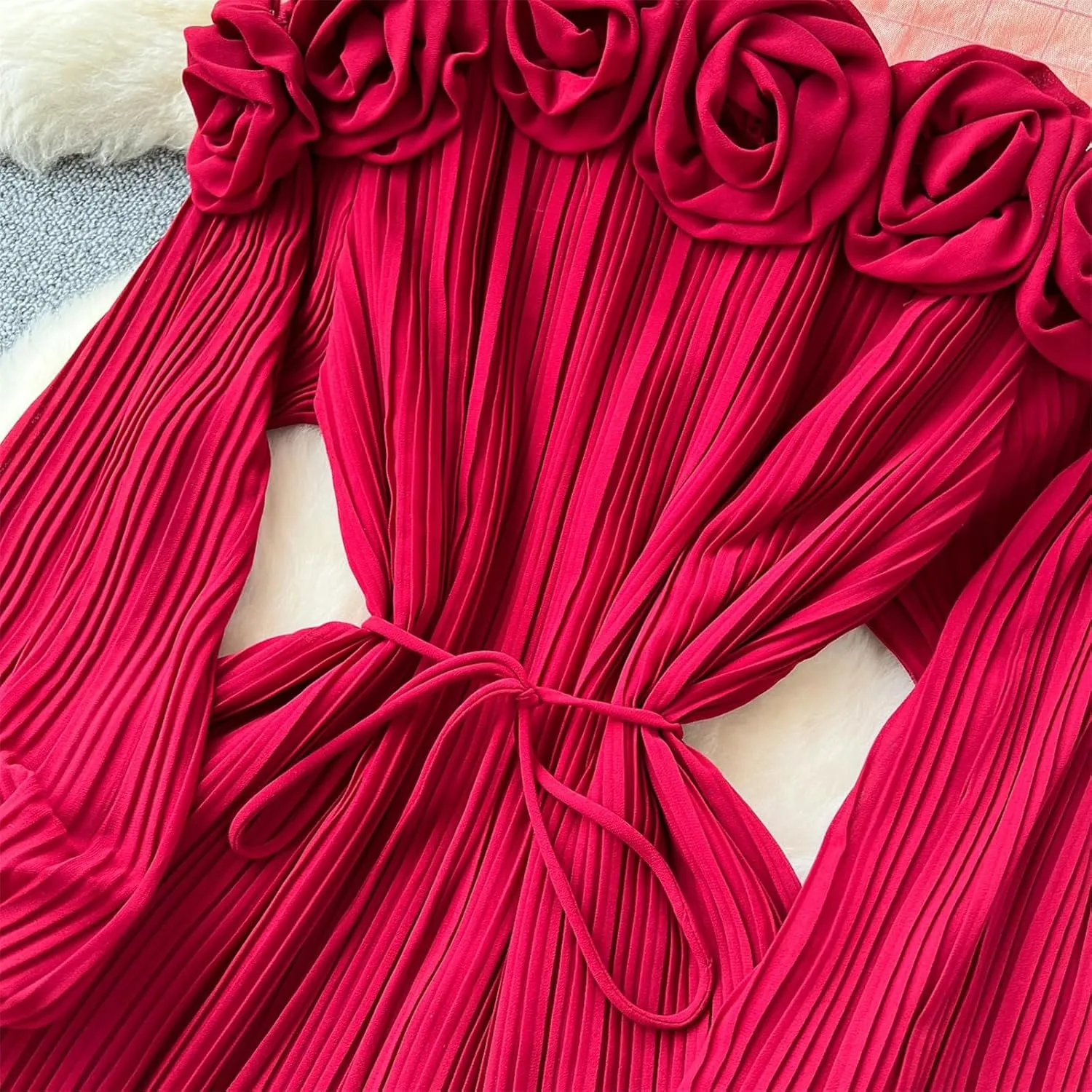 Korean Fashion Women Dresss Vintage Floral Mesh Elegant Slim Long Dress
