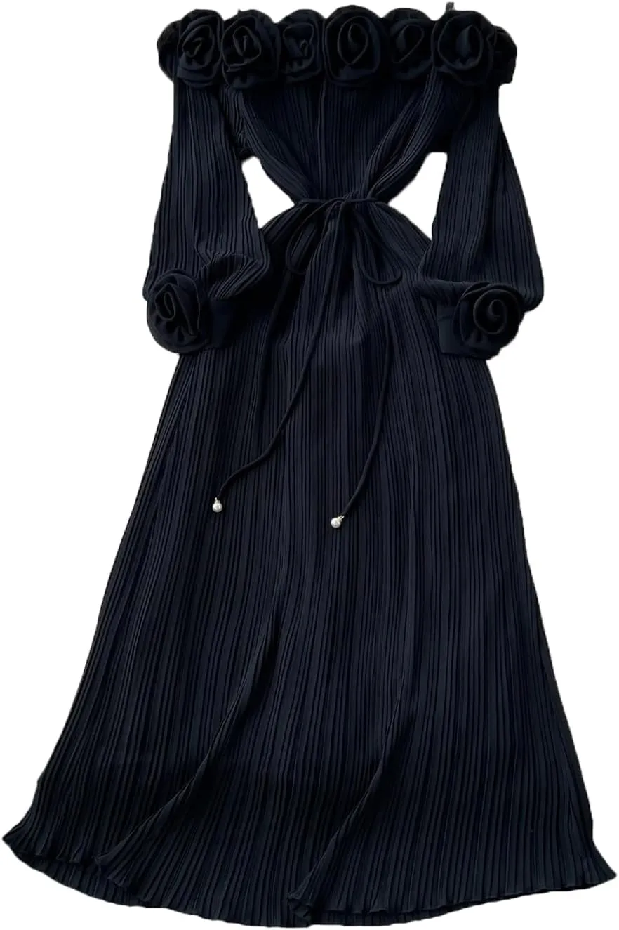 Korean Fashion Women Dresss Vintage Floral Mesh Elegant Slim Long Dress