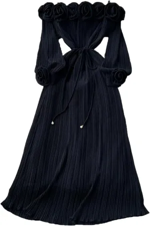 Korean Fashion Women Dresss Vintage Floral Mesh Elegant Slim Long Dress