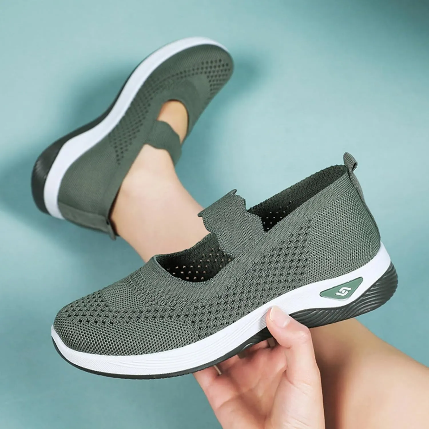 Kubbon Women Footwear Orthopedic Sneakers Woven Breathable Slip On Arch Support Walking Shoes Anti-Skid Sports Shoes Casual Running Diabetic Foam Sneakers
