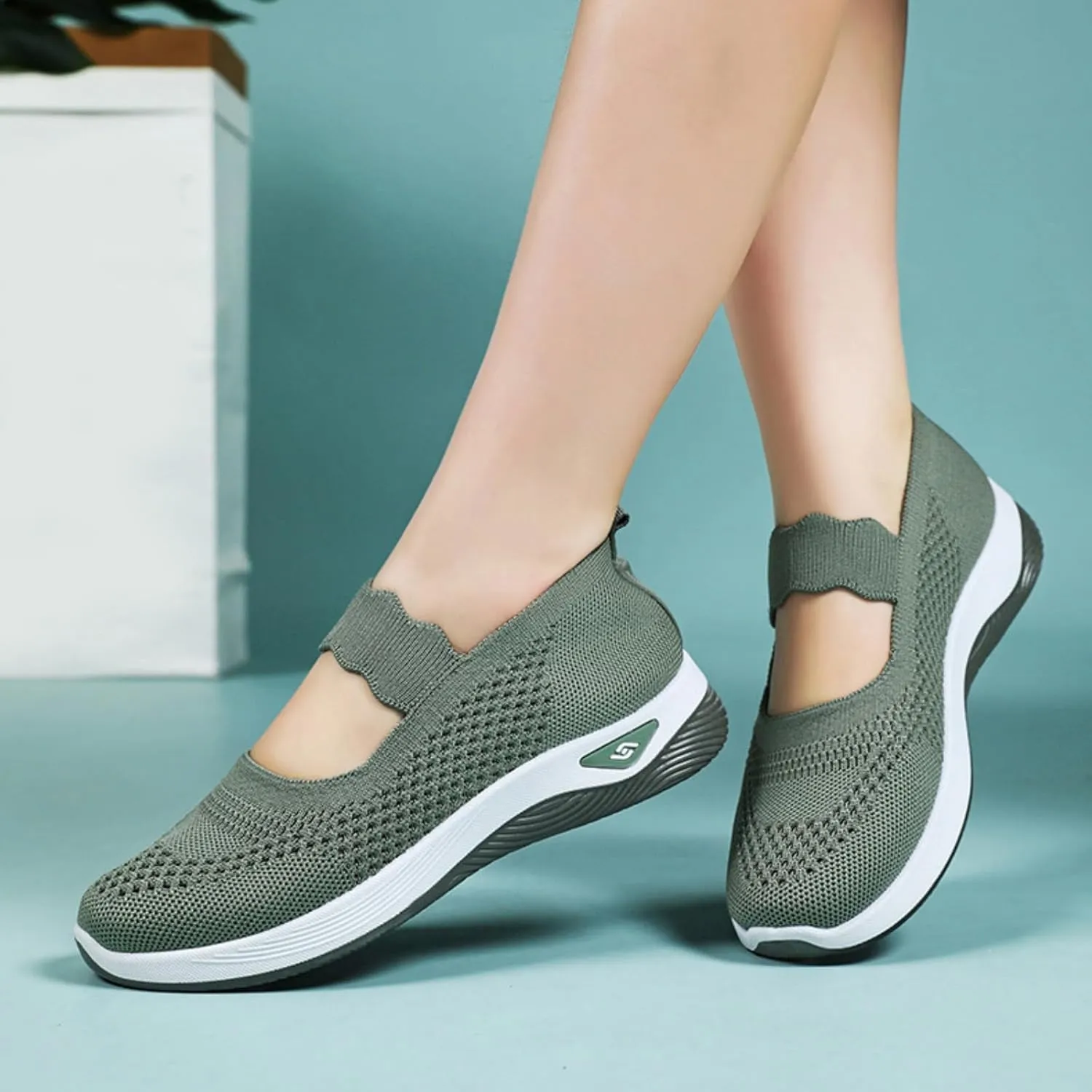 Kubbon Women Footwear Orthopedic Sneakers Woven Breathable Slip On Arch Support Walking Shoes Anti-Skid Sports Shoes Casual Running Diabetic Foam Sneakers