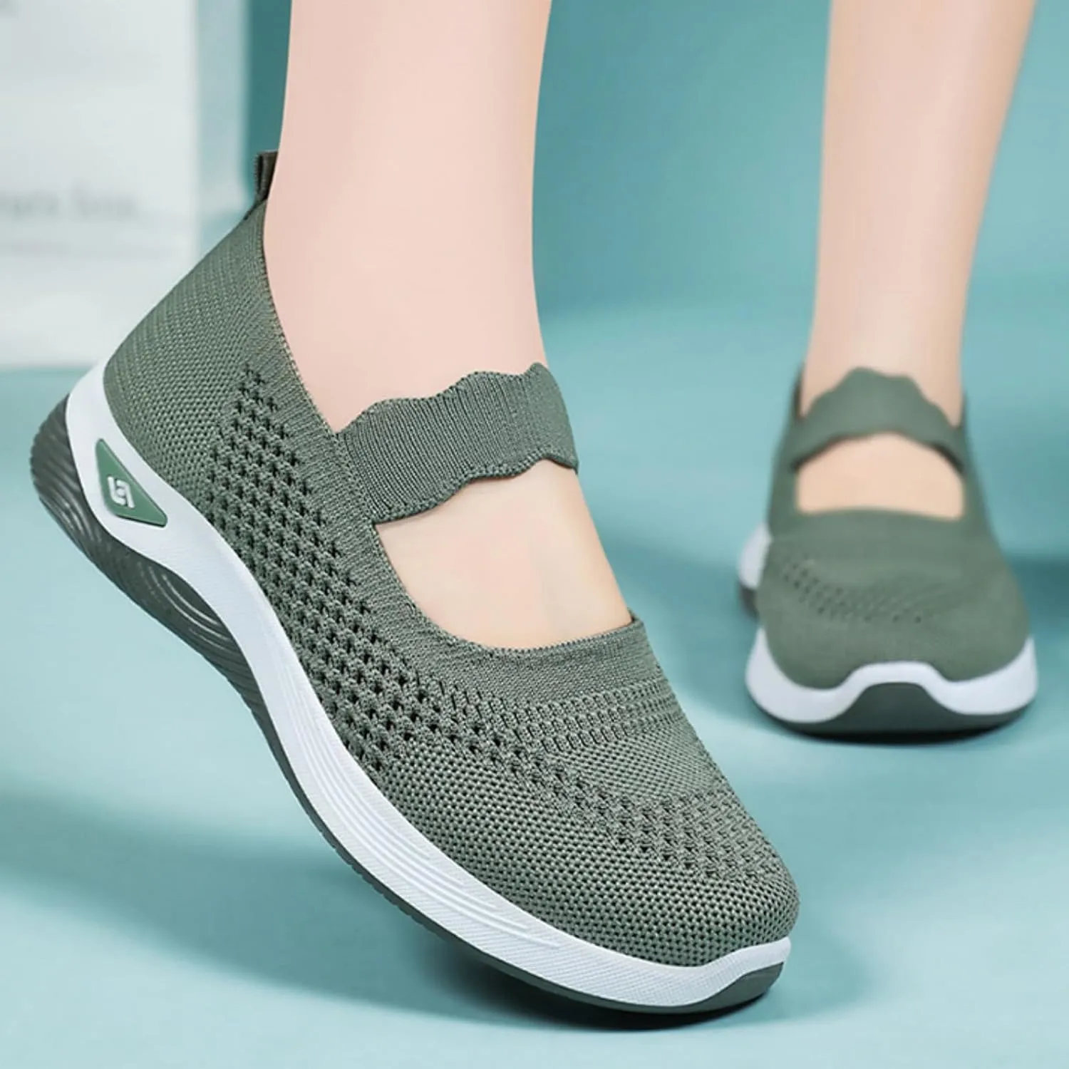 Kubbon Women Footwear Orthopedic Sneakers Woven Breathable Slip On Arch Support Walking Shoes Anti-Skid Sports Shoes Casual Running Diabetic Foam Sneakers