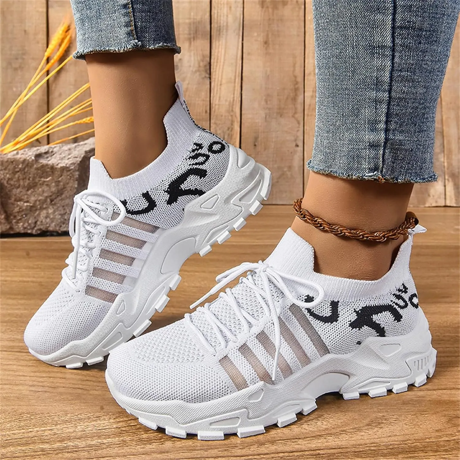 Ladies Mesh Orthopedic Sneakers Breathable Lace-up Walking Running Shoes Comfortable Tennis Shoes Non Slip Lightweight Cute Womens Thick Sole Sneaker