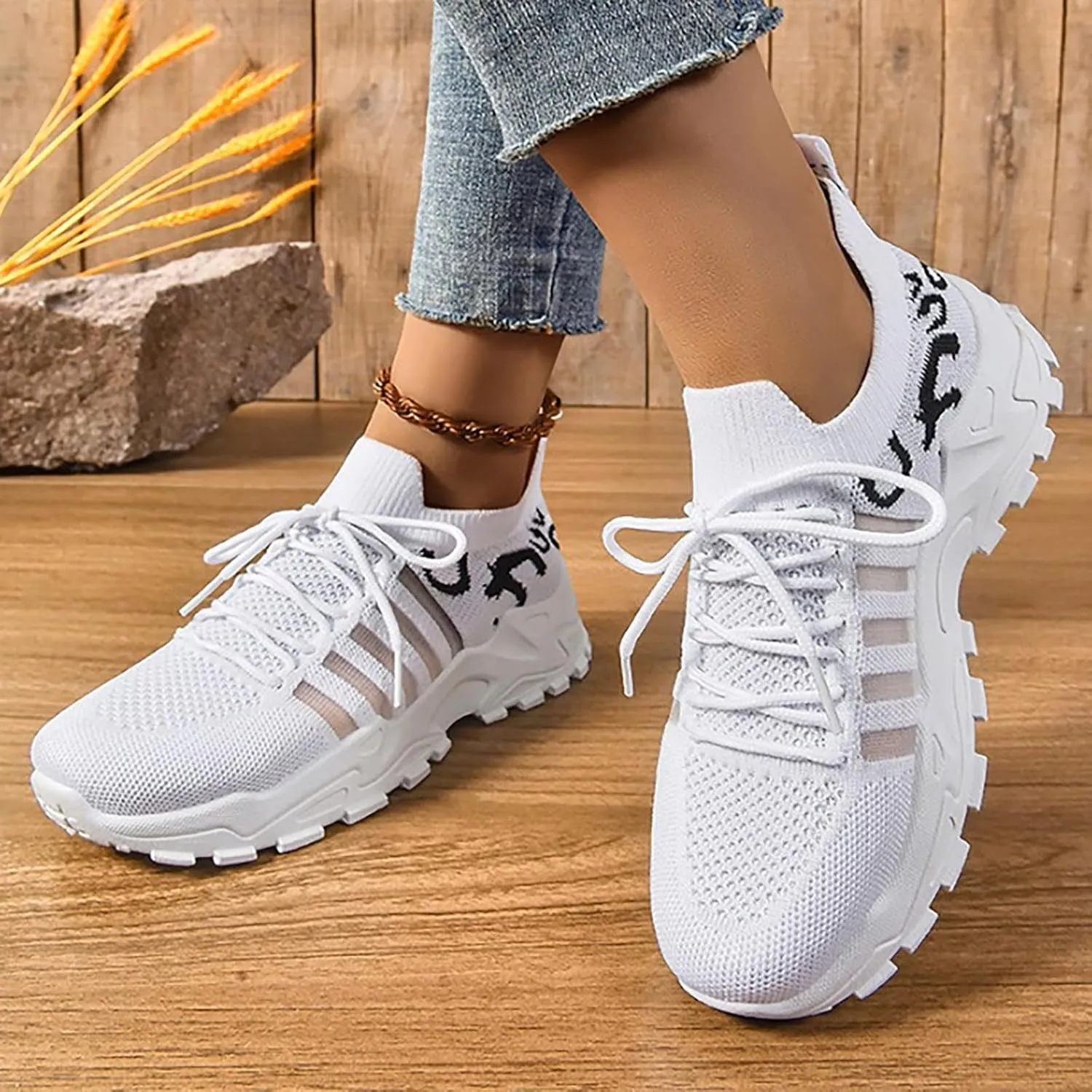 Ladies Mesh Orthopedic Sneakers Breathable Lace-up Walking Running Shoes Comfortable Tennis Shoes Non Slip Lightweight Cute Womens Thick Sole Sneaker