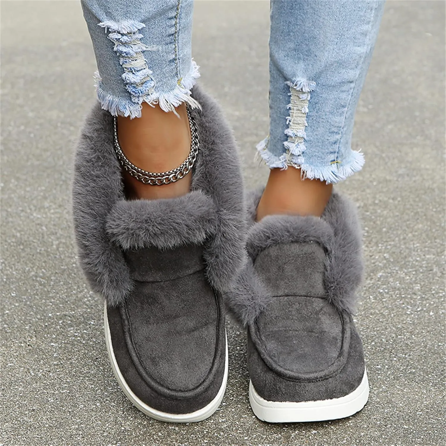 Lausiuoe Cute Winter Boots For Women Fashion Warm Fur Lined Snow Boots Outdoor Ankle Booties Casual Fuzzy Loafers Shoes 2024