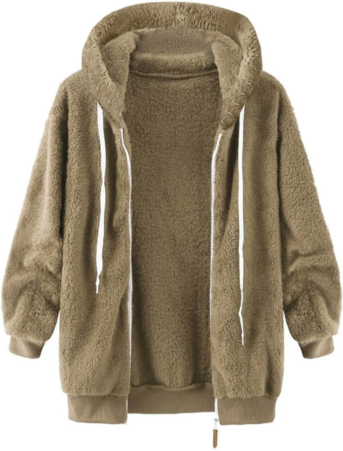 LCMTWX Womens 2023 Winter Fuzzy Fleece Jacket Artificial Wool Zipper Drawstring Solid Oversized Fuzzy Fleece Fluffy Fall