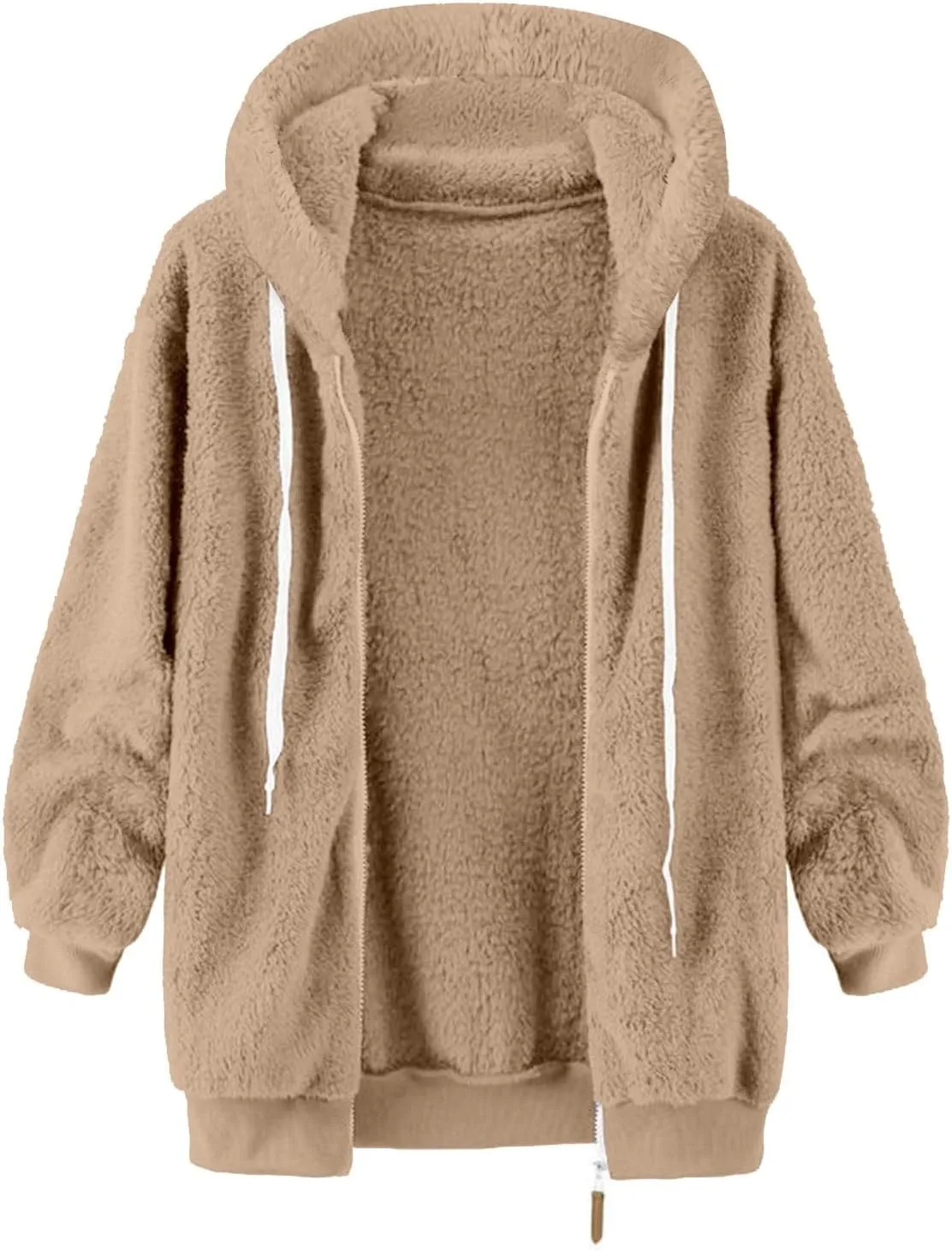 LCMTWX Womens 2023 Winter Fuzzy Fleece Jacket Hooded Pullover Warm Wool Plush Coat Zipper Solid Oversized Fuzzy Fleece