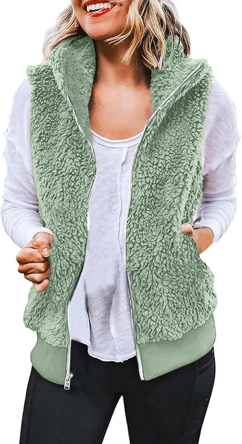 LCMTWX Womens 2023 Winter Fuzzy Fleece Jacket Long Jacket Faux Sleeve Short Warm Women's Solid Oversized Fuzzy Fleece