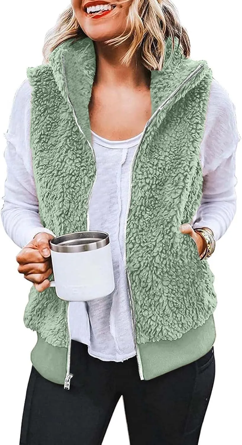 LCMTWX Womens 2023 Winter Fuzzy Fleece Jacket Long Jacket Faux Sleeve Short Warm Women's Solid Oversized Fuzzy Fleece