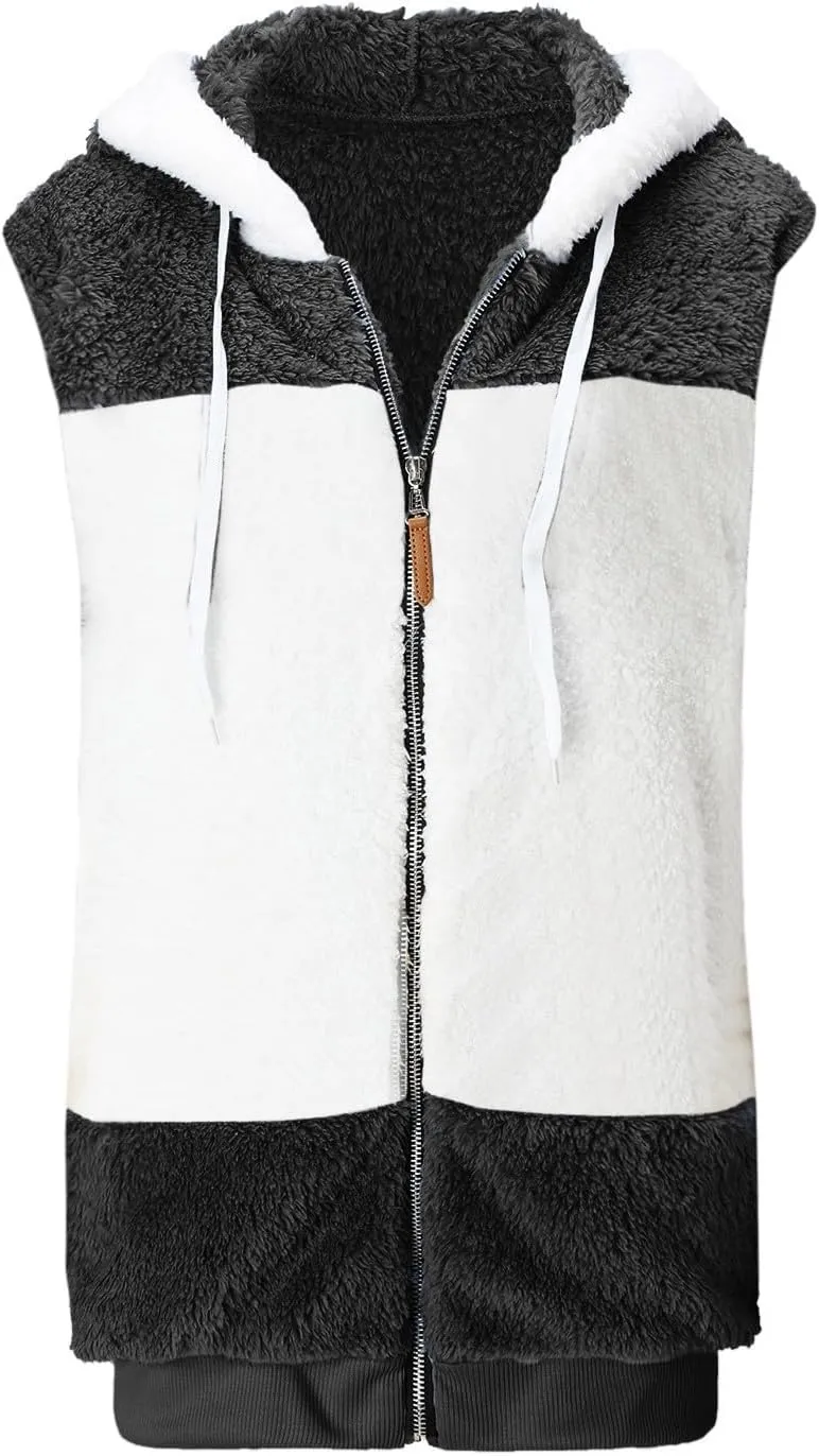 LCMTWX Womens 2023 Winter Fuzzy Fleece Jacket Pocket Zipper Coat Solid Oversized Fuzzy Fleece Fluffy Faux Fur
