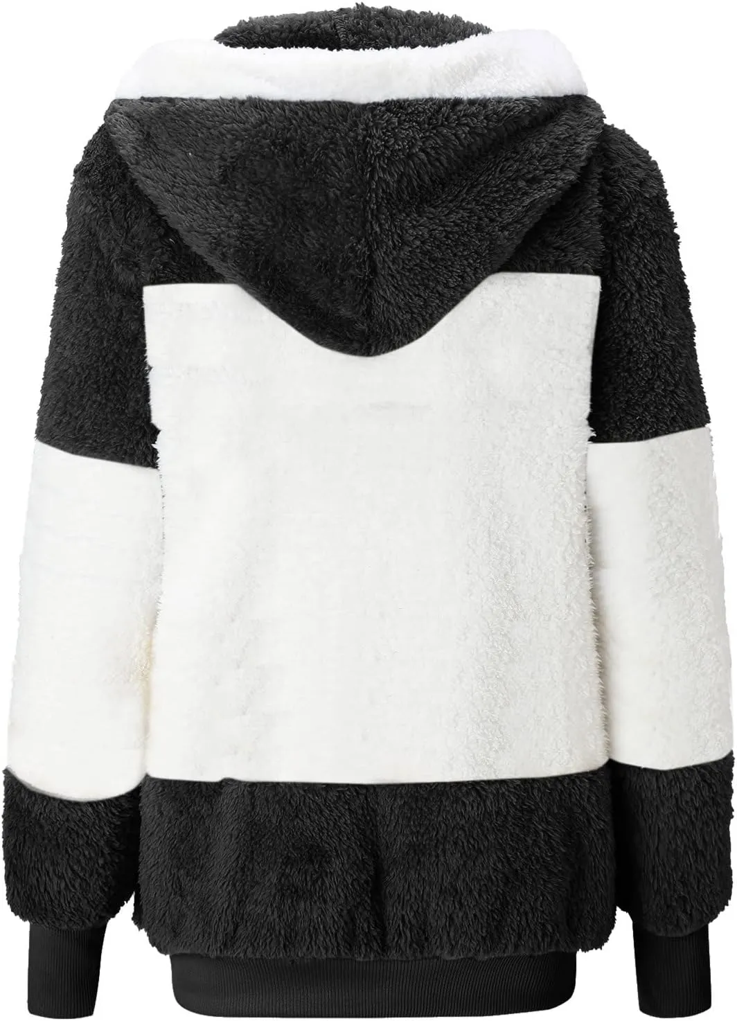 LCMTWX Womens Fuzzy Fleece Jacket Solid Color Artificial Wool Zipper Drawstring Long-Sleeved Hoodie Outerwear with