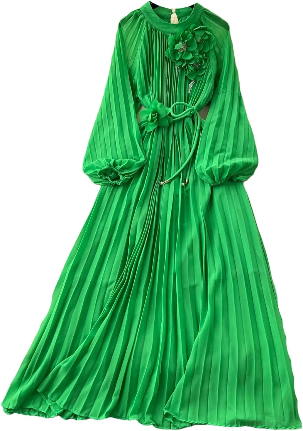 Long Sleeve Hollow Out Ruffle A-Line Vintage Dress Elegant High Waist Korean Fashion Dress