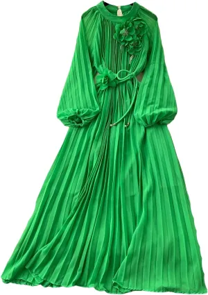 Long Sleeve Hollow Out Ruffle A-Line Vintage Dress Elegant High Waist Korean Fashion Dress