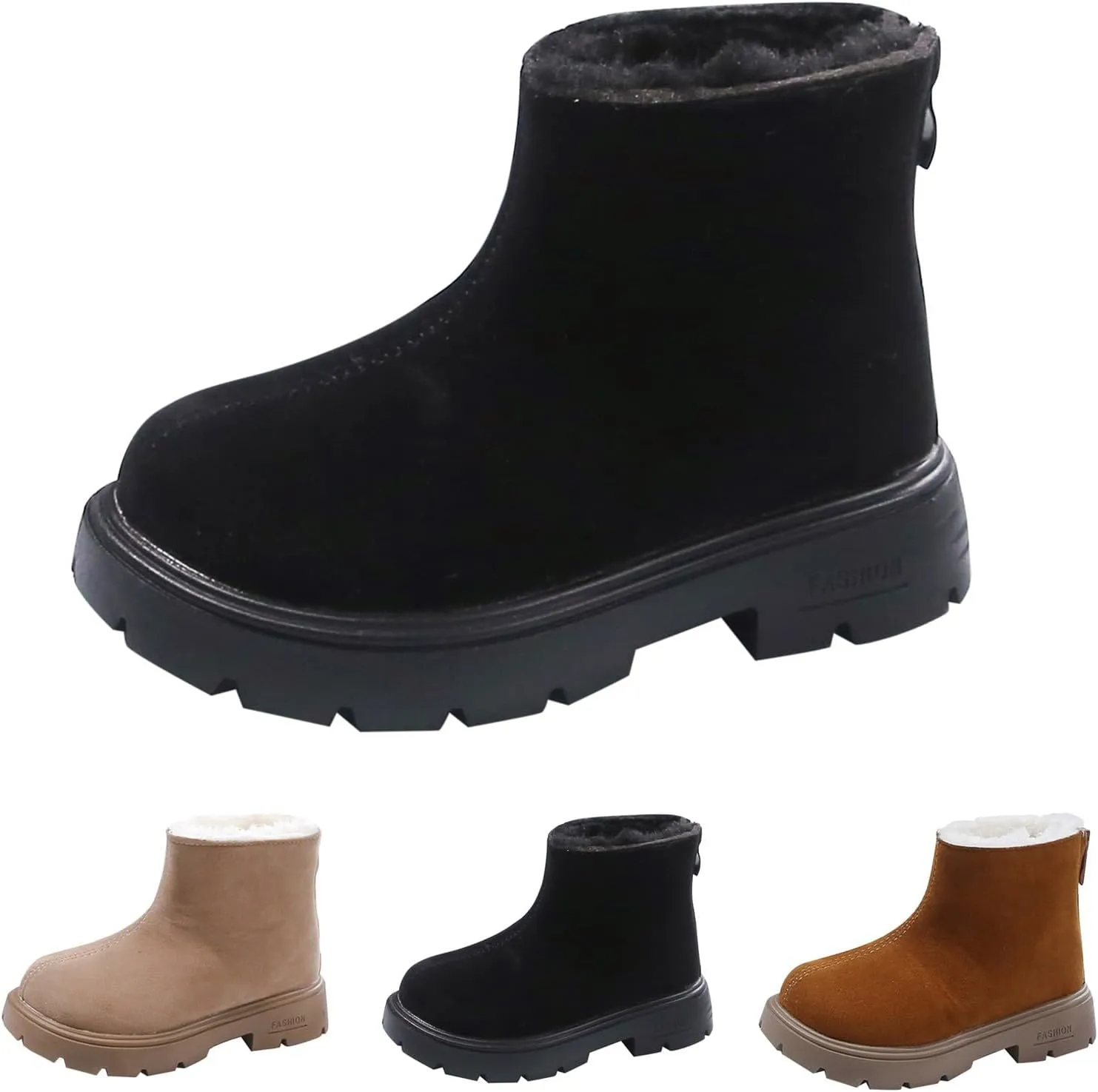 Low Heel Mini Snow Boots for Toddler Kids, Cozy Fleece Plush Fr Lined Zip Up Winter Classic Ankle Teal Boots for Girls