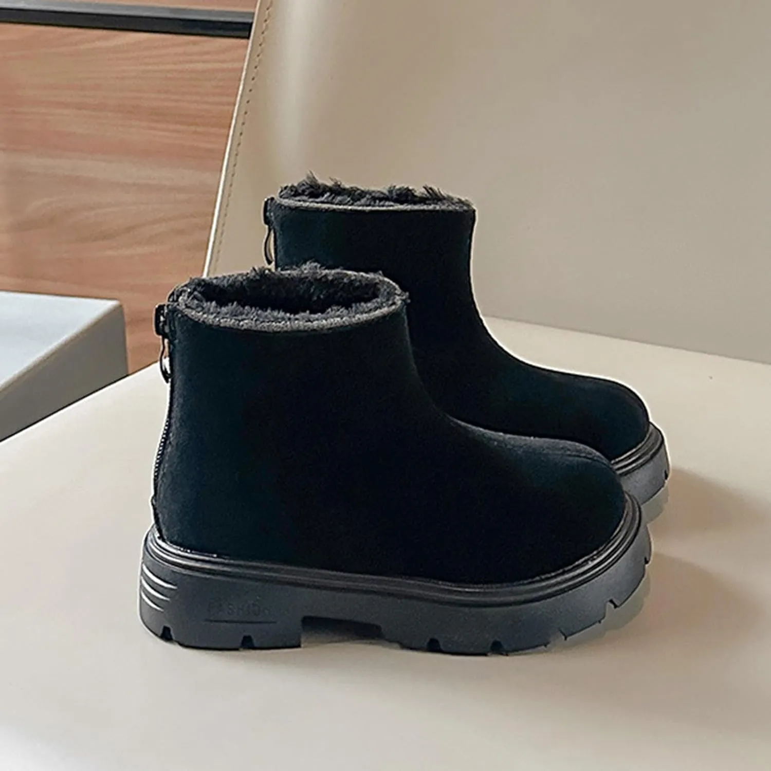 Low Heel Mini Snow Boots for Toddler Kids, Cozy Fleece Plush Fr Lined Zip Up Winter Classic Ankle Teal Boots for Girls