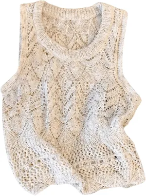 MakeMeChic Women's Crochet Crew Neck Sweater Vest Sleeveless Knit Pullover Top