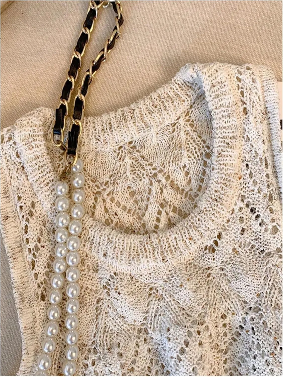MakeMeChic Women's Crochet Crew Neck Sweater Vest Sleeveless Knit Pullover Top